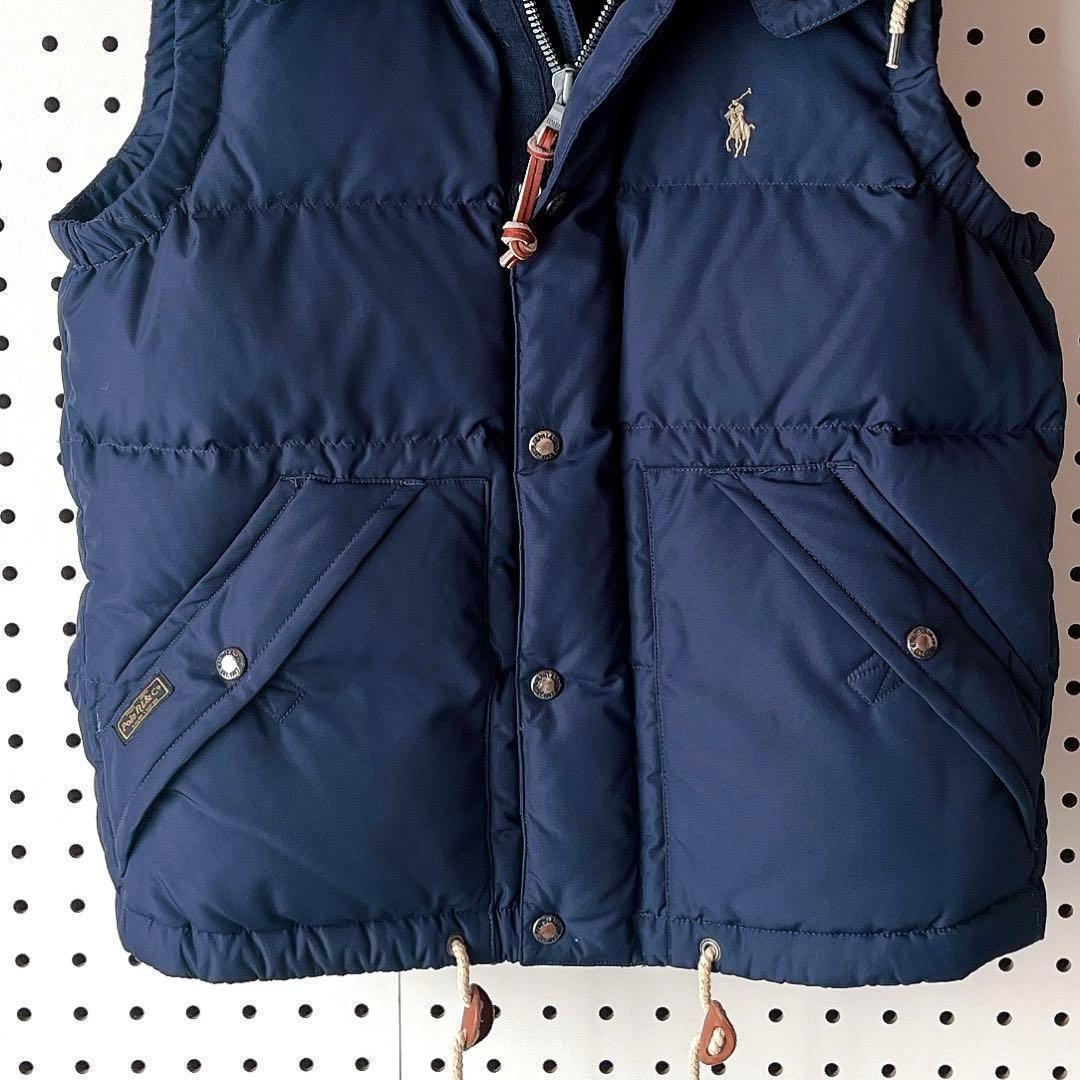 【美品】ポロラルフローレン☆ダウンベスト ポニー刺繍 紺ネイビー レディースM