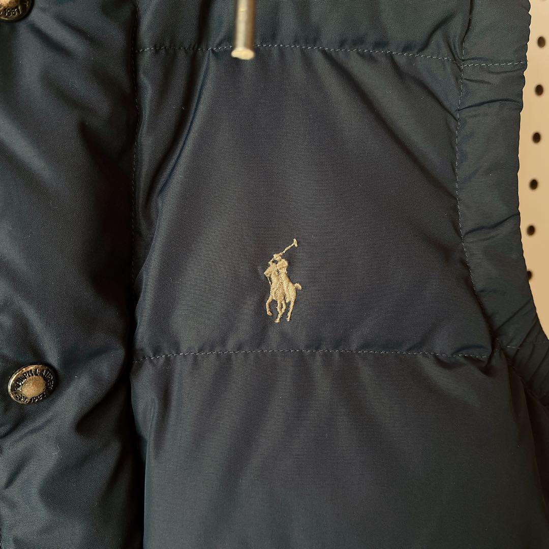 【美品】ポロラルフローレン☆ダウンベスト ポニー刺繍 紺ネイビー レディースM