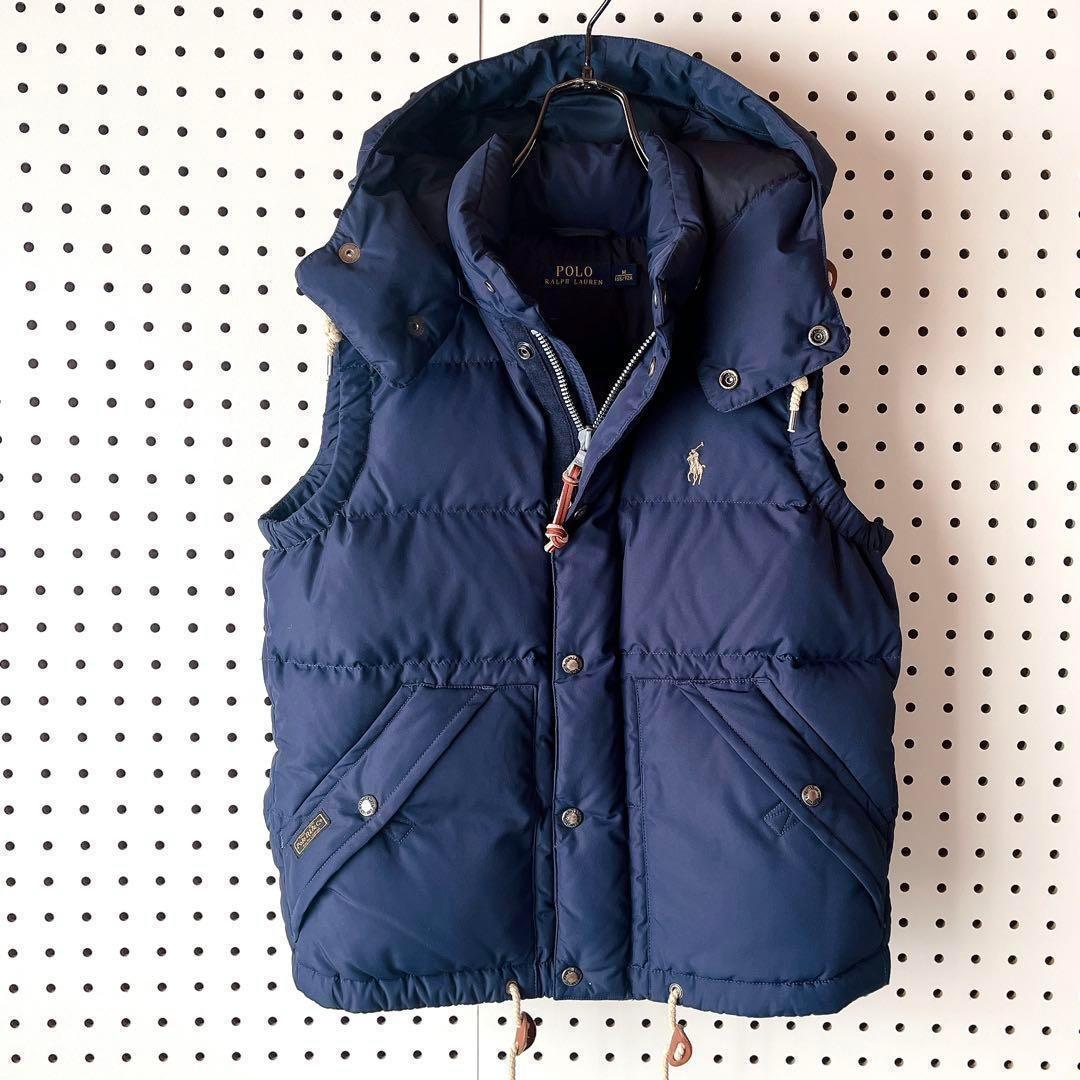 【美品】ポロラルフローレン☆ダウンベスト ポニー刺繍 紺ネイビー レディースM