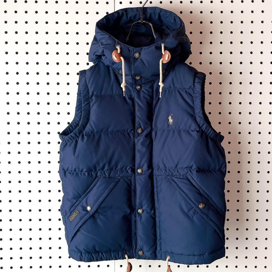 【美品】ポロラルフローレン☆ダウンベスト ポニー刺繍 紺ネイビー レディースM