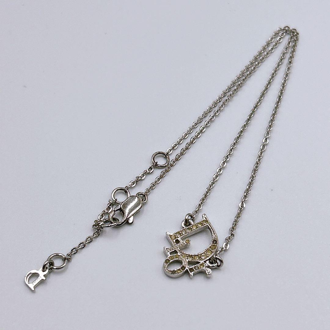 【Christian Dior】 ロゴ ラインストーン ネックレス シルバー