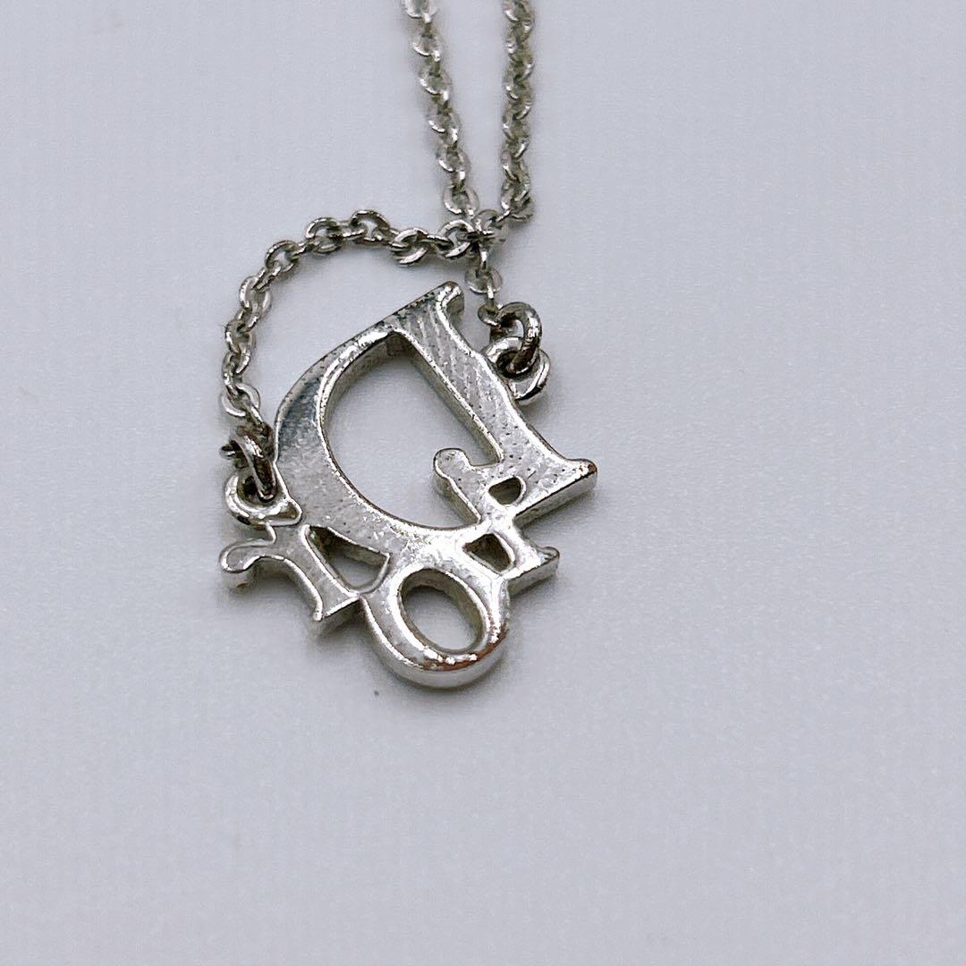 【Christian Dior】 ロゴ ラインストーン ネックレス シルバー