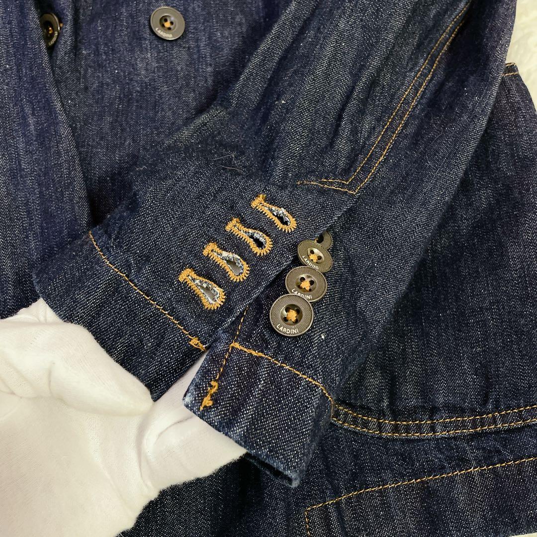 美品　ラルディーニ　ダブル仕立て　デニム生地テーラードジャケット　ブルー　48