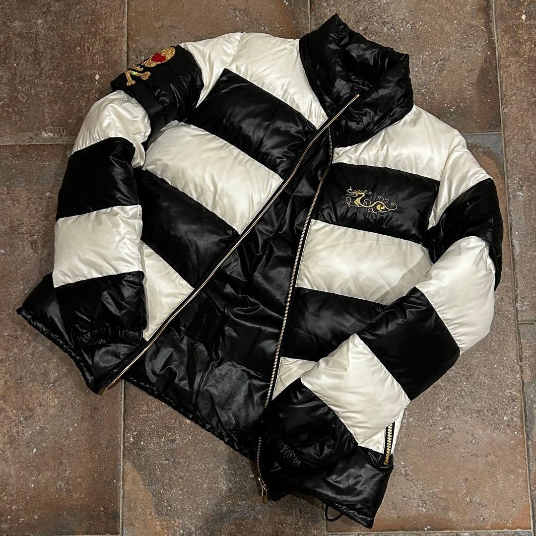 Dance With Dragon 4WAYダウンジャケット 白×黒 ボーダー