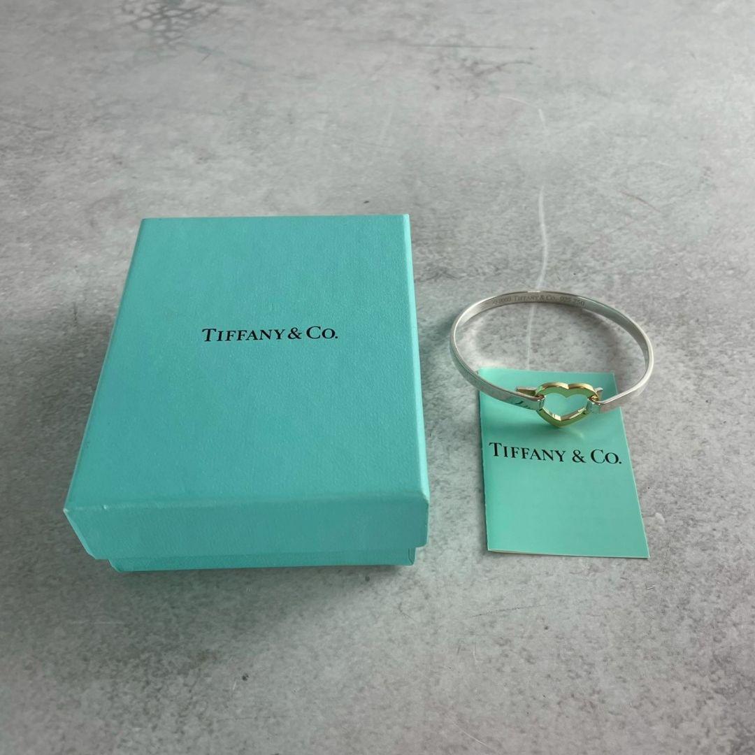 美品 ティファニー バングル ブレスレット 750 925 コンビ ハート 箱付