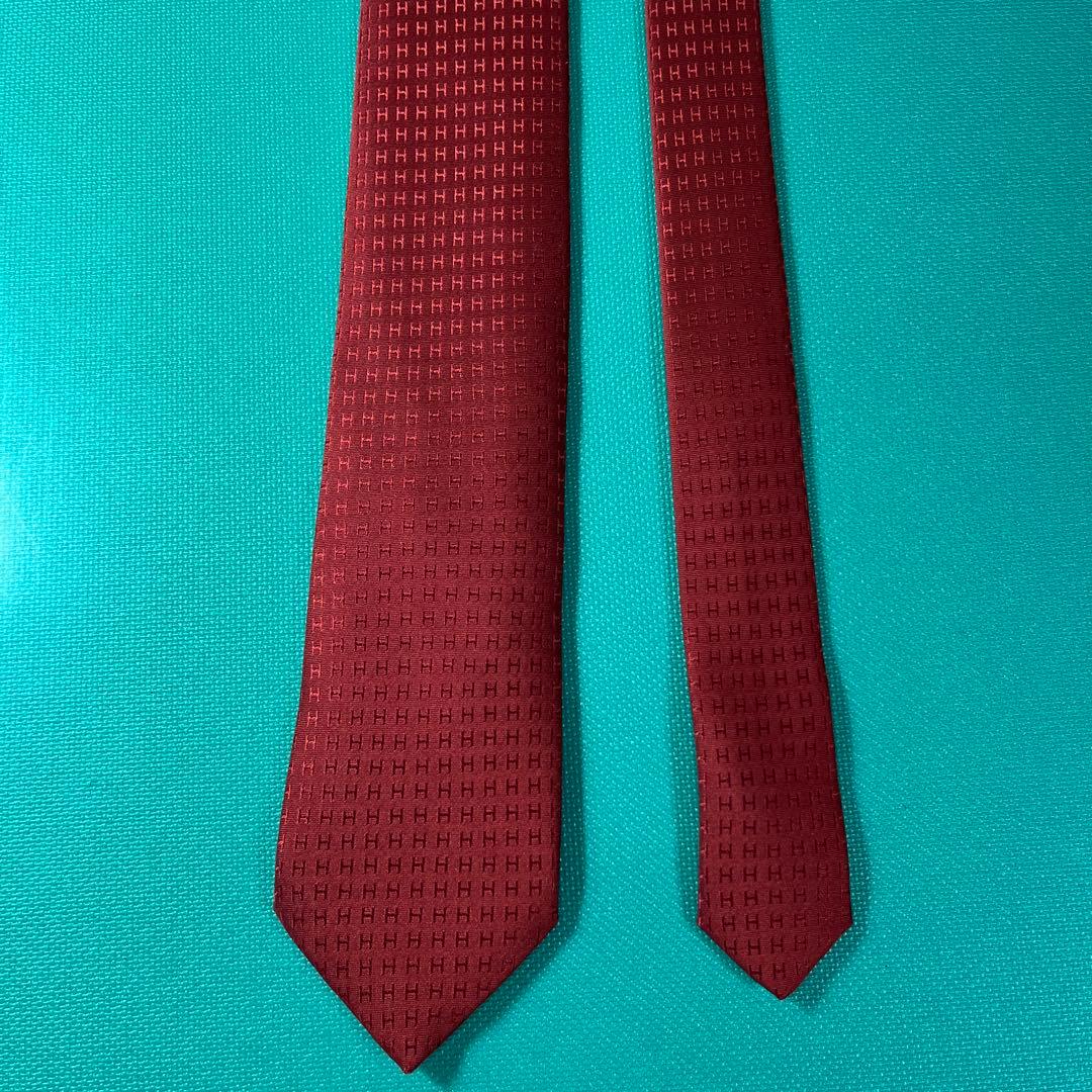 【美品】HERMES ネクタイ ワインレッド　ファソネH総柄 希少品