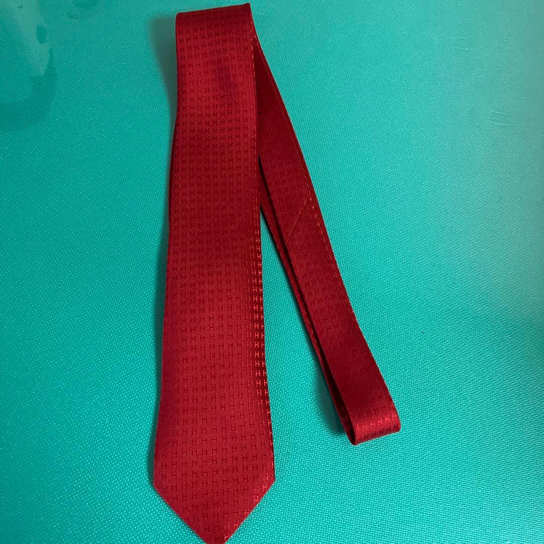 【美品】HERMES ネクタイ ワインレッド　ファソネH総柄 希少品