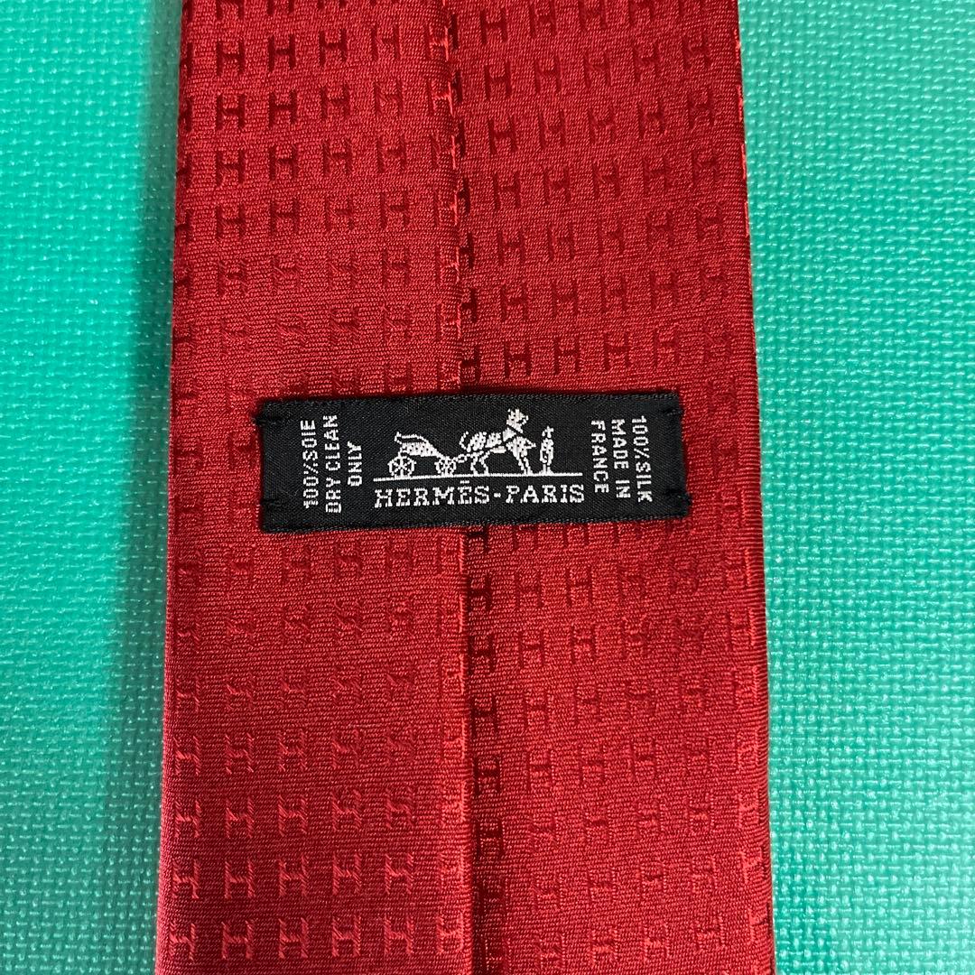 【美品】HERMES ネクタイ ワインレッド　ファソネH総柄 希少品