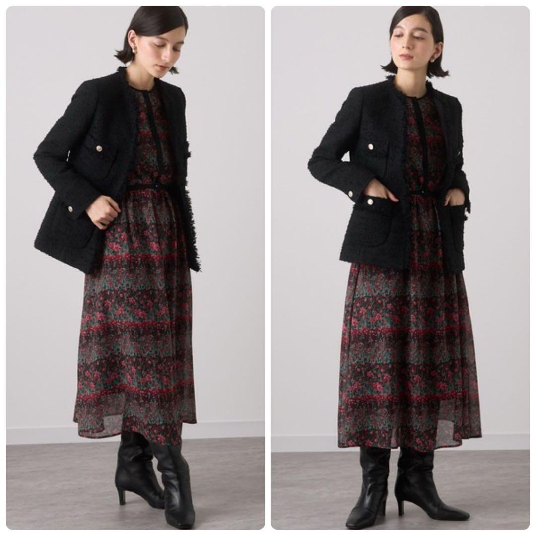 22AW定価6.8万　ANAYI アナイ　ティアードフラワープリント　ワンピース