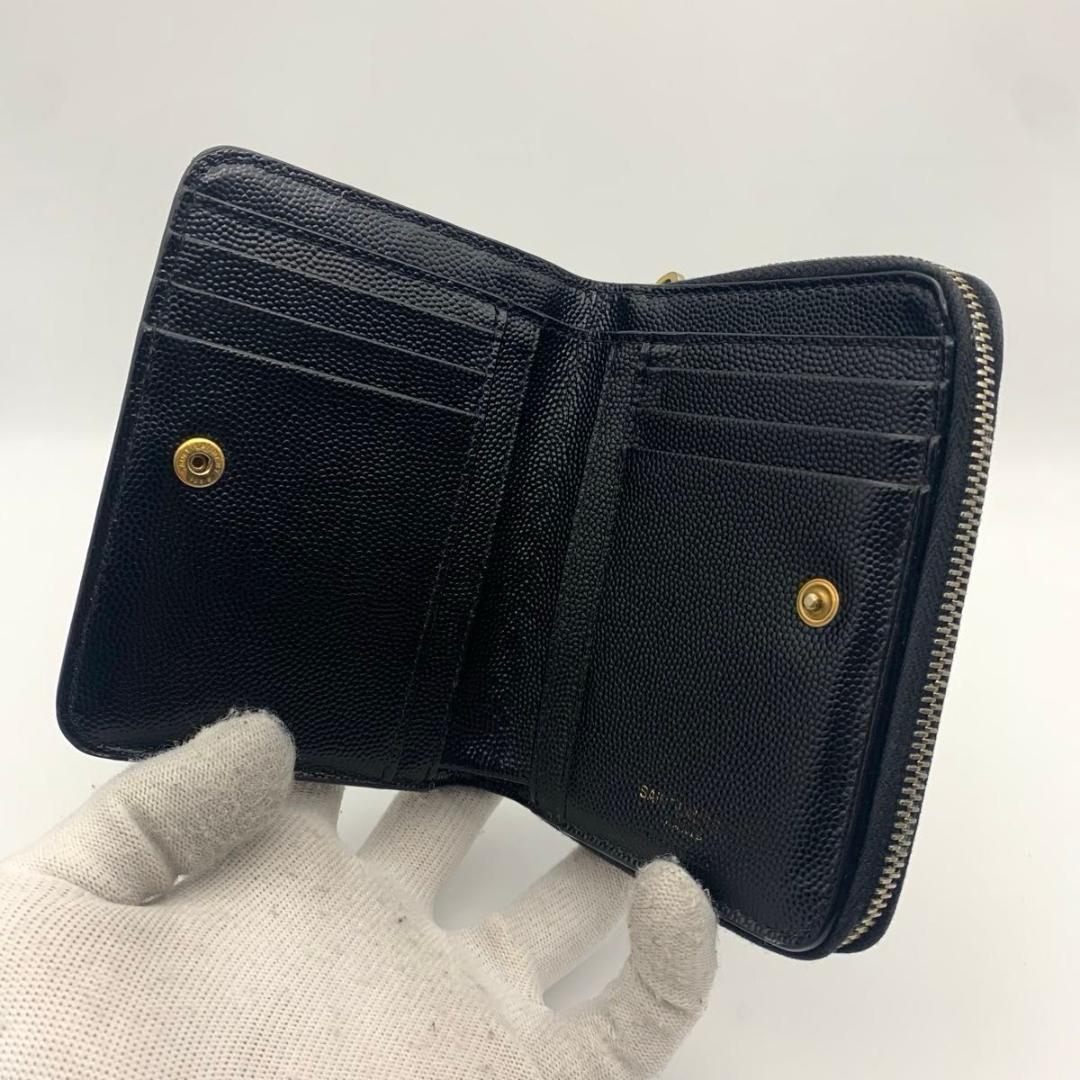 鑑定済み 美品 サンローラン 財布 カサンドラ YSL 二つ折り コンパクト 黒