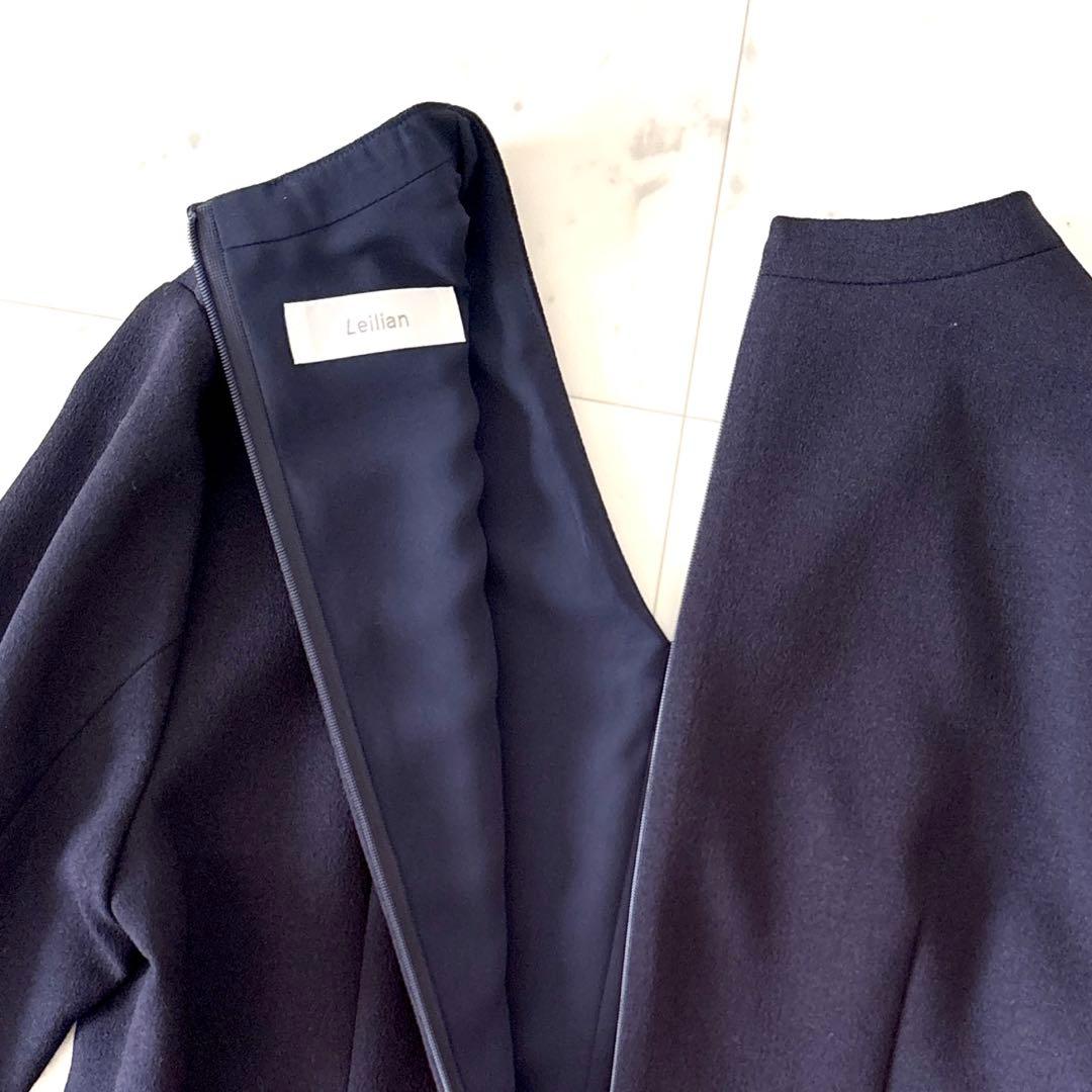 極美品 レリアン leilian Vネック フレアワンピース 七分袖 ネイビー