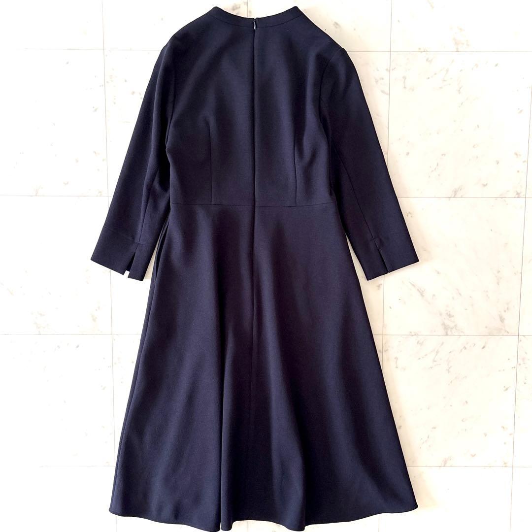 極美品 レリアン leilian Vネック フレアワンピース 七分袖 ネイビー