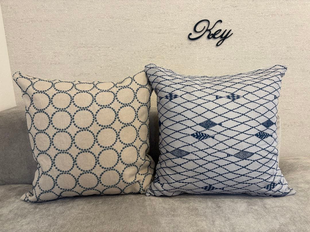 ミナペルホネン　ハンドメイドクッションカバー★タンバリン ベージュxブルーグレー