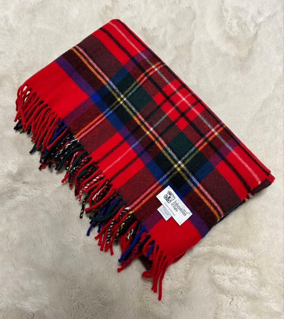 JOHNSTONS/ジョンストンズ/ 大判マフラー/チェック柄/赤/カシミヤ混