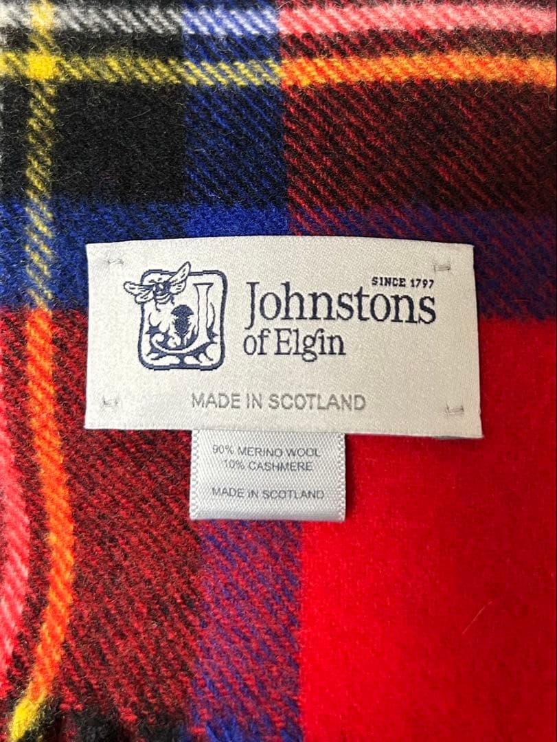 JOHNSTONS/ジョンストンズ/ 大判マフラー/チェック柄/赤/カシミヤ混