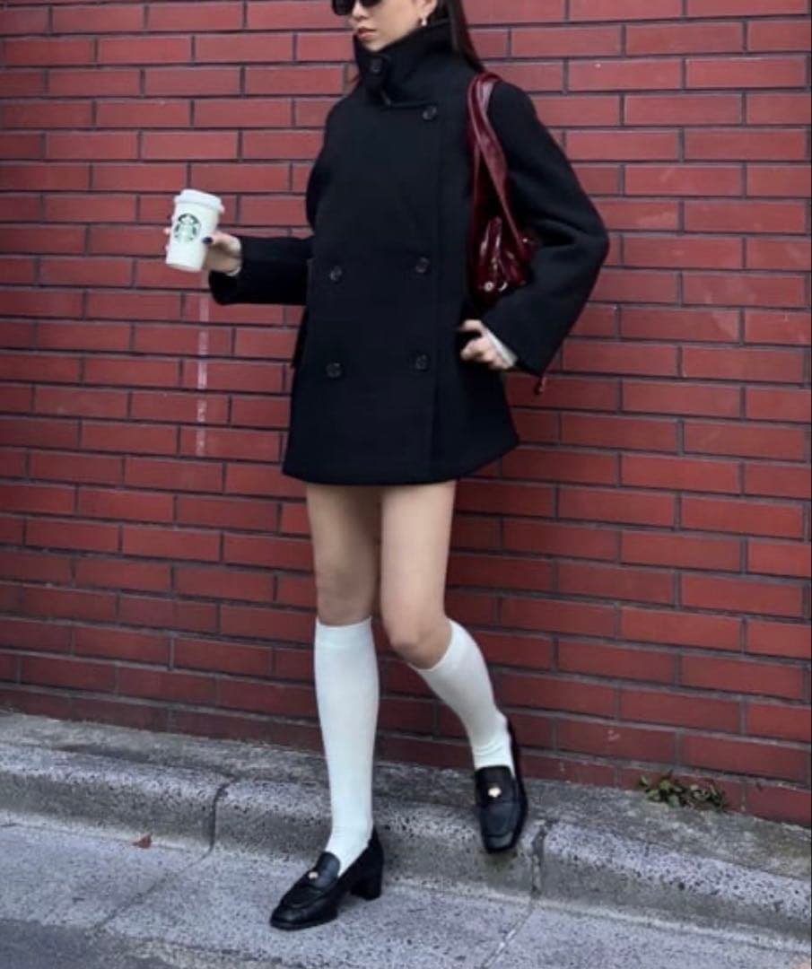 MOUSSY DOUBLE BREASTED MID コート（黒）