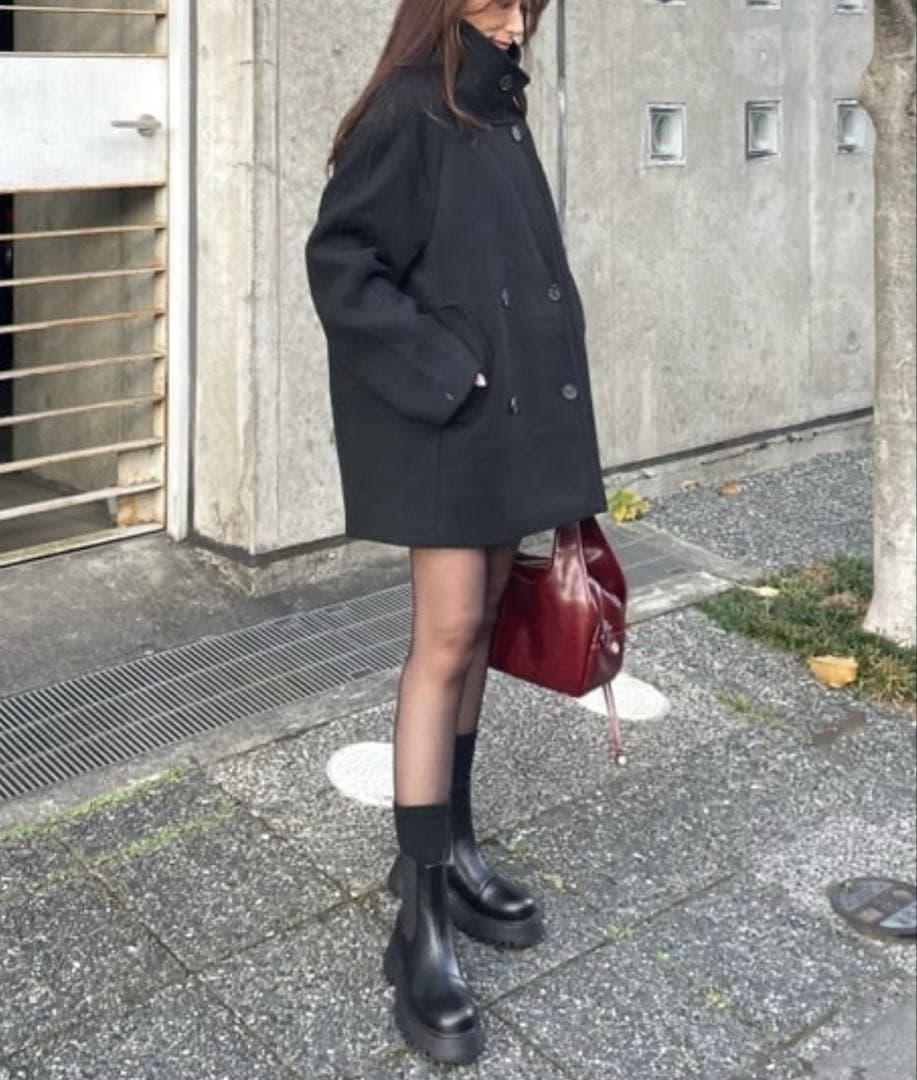 MOUSSY DOUBLE BREASTED MID コート（黒）