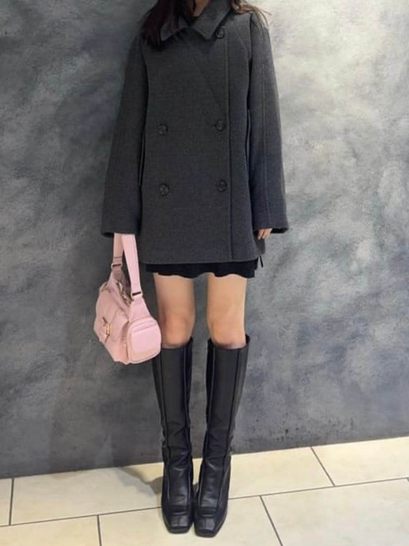 MOUSSY DOUBLE BREASTED MID コート（黒）