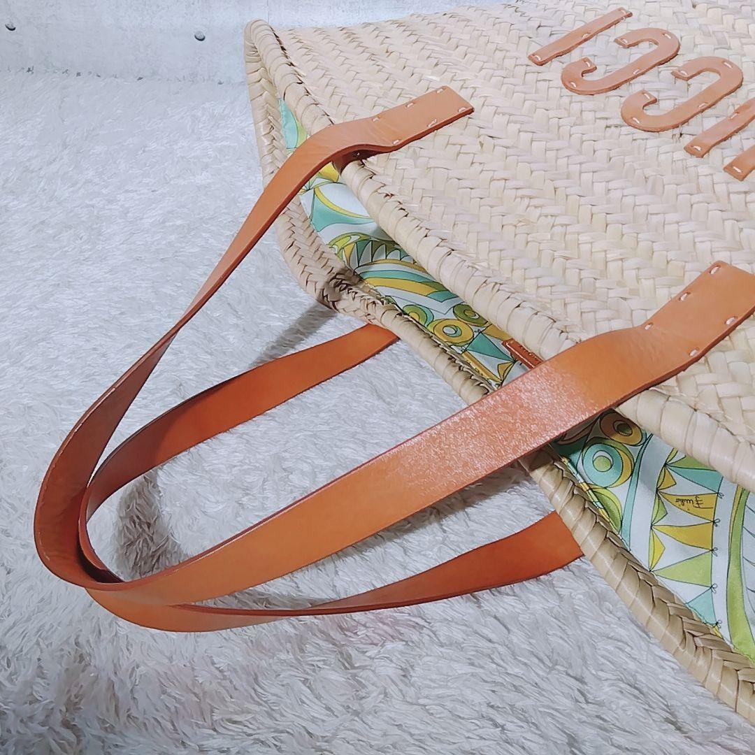 【美品 ビッグサイズ】エミリオプッチ　カゴバッグ　ラフィア　トートバッグ　夏鞄