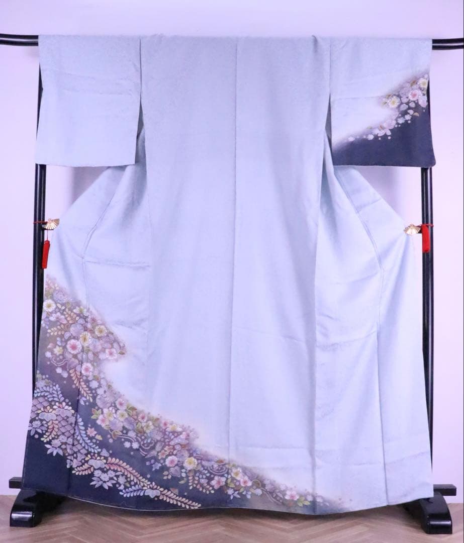 訪問着 正絹 辻が花 水色