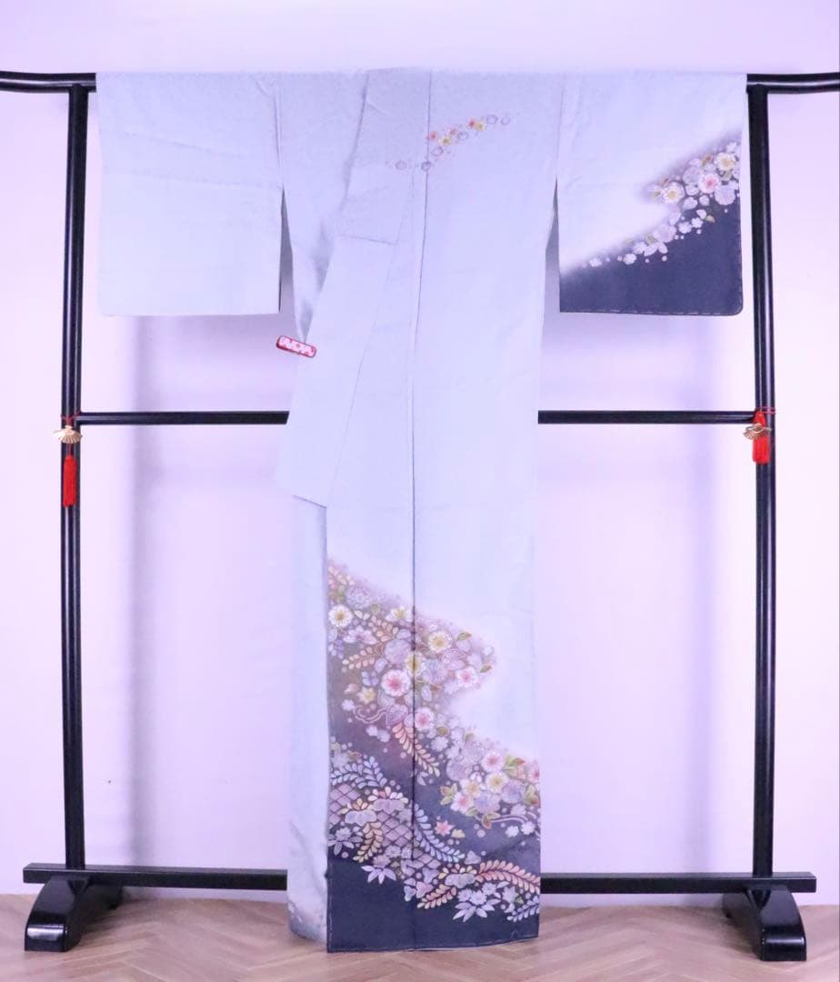 訪問着 正絹 辻が花 水色