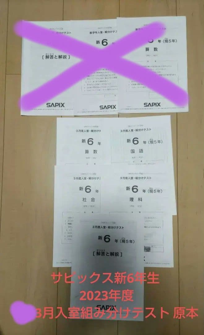サピックス 新6年（現 5年）2023年3月実施分入室組分けテスト原本
