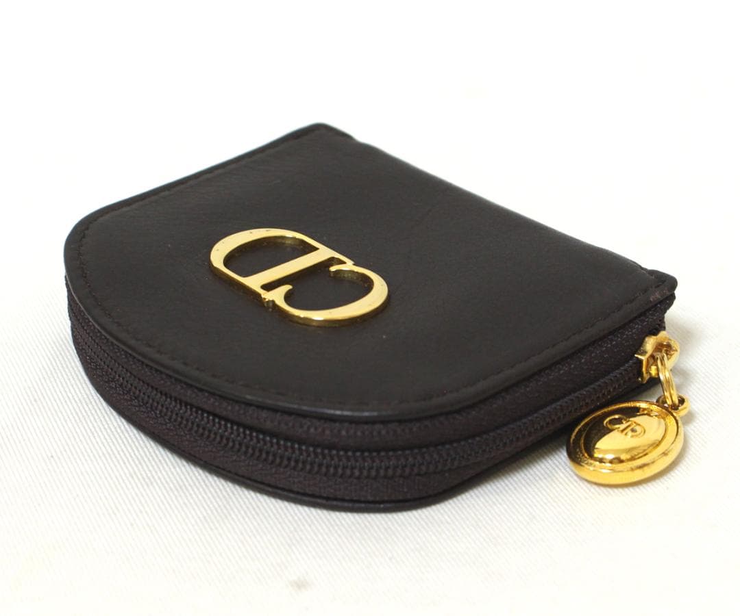 極美品 クリスチャンディオール レザー CDロゴ ケース ゴールド 茶