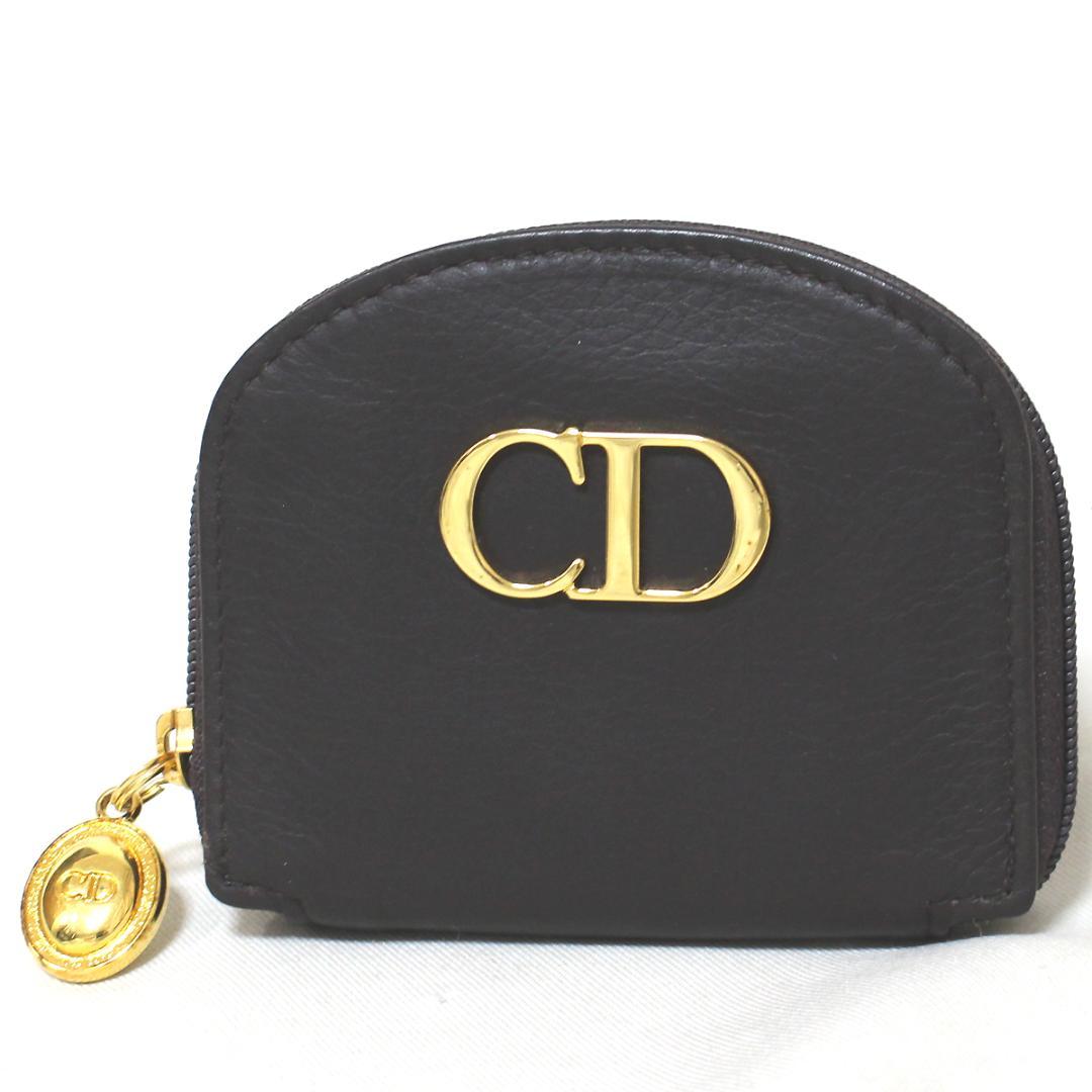 極美品 クリスチャンディオール レザー CDロゴ ケース ゴールド 茶