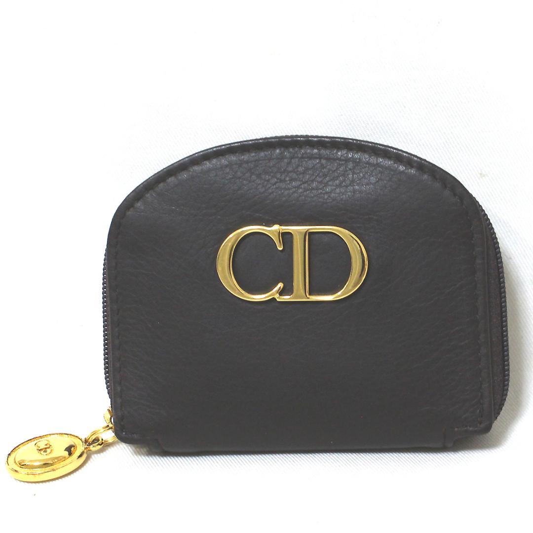 極美品 クリスチャンディオール レザー CDロゴ ケース ゴールド 茶