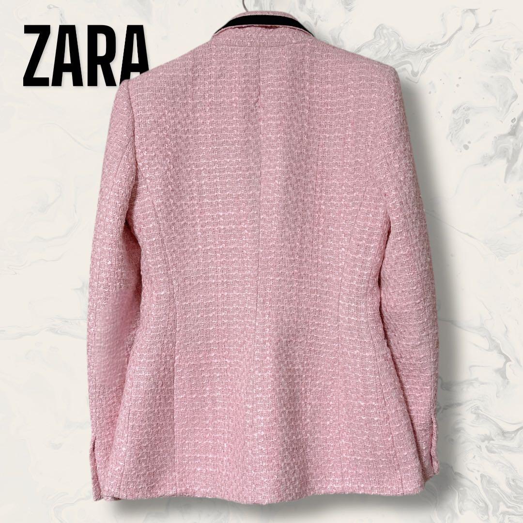 【未使用】 ZARA コントラスト パイピング テクスチャー ジャケット ピンク