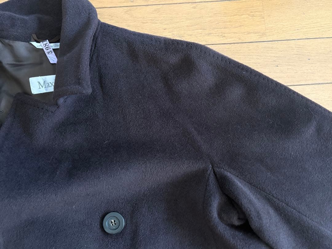 MaxMara ダークブラウン カシミヤ混ロングコート　クリーニング済み