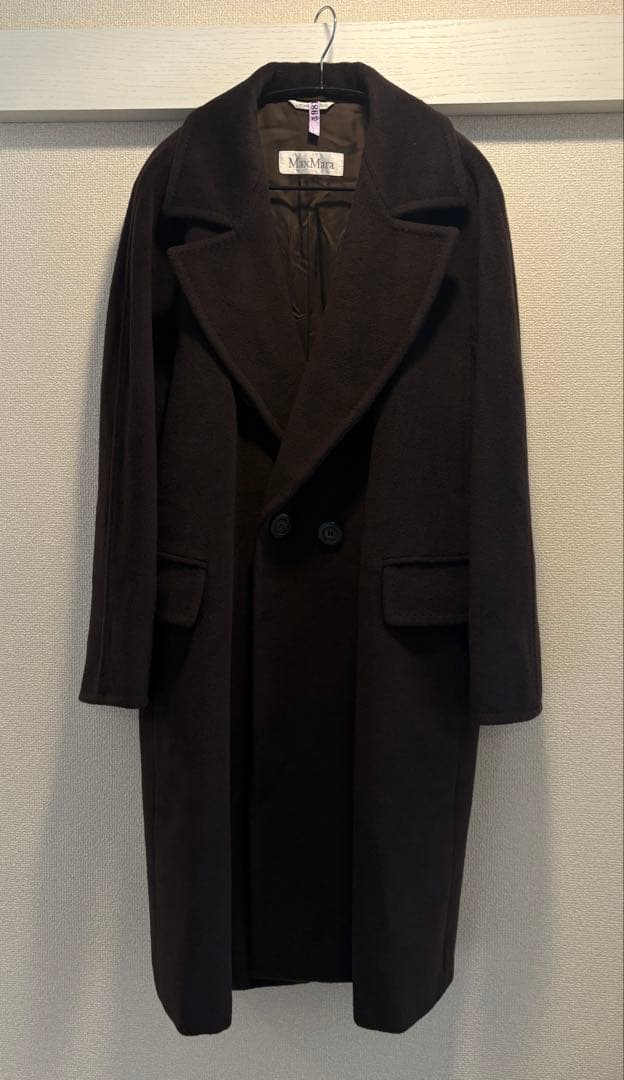 MaxMara ダークブラウン カシミヤ混ロングコート　クリーニング済み