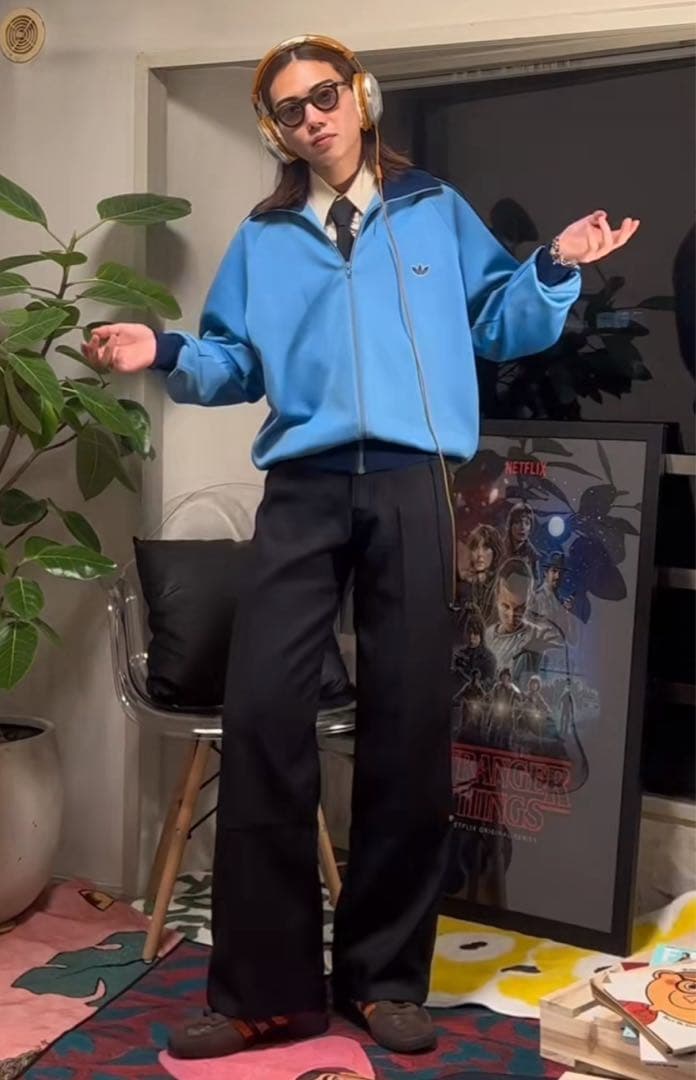 70s adidas track jacket ブルー size3 短丈 y2k