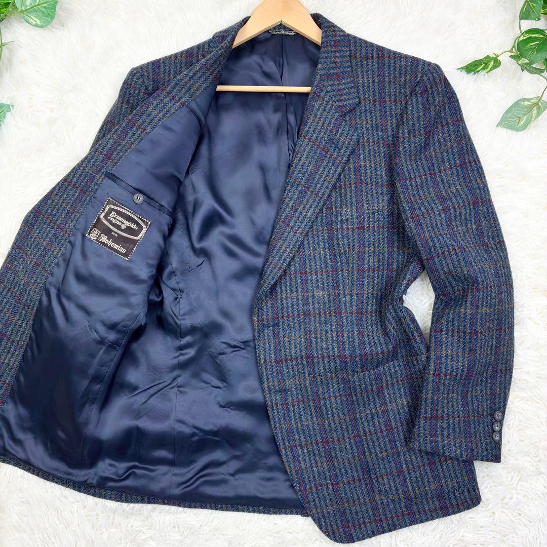 美品　エルメネジルドゼニア　ツイード　ウィンドウペンチェック　テーラード　2XL