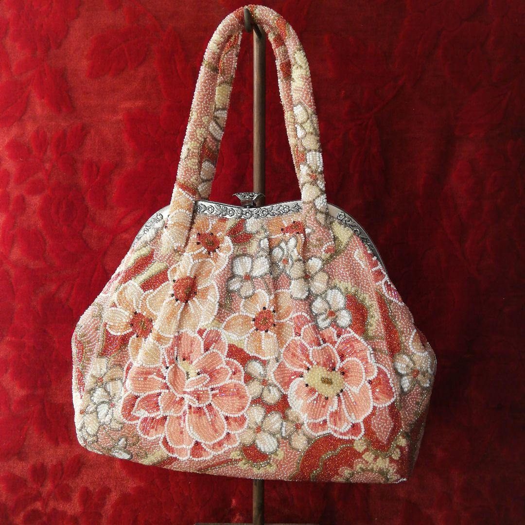 はしもと 花柄 豪華総ビーズ刺繍 ハンドバッグ