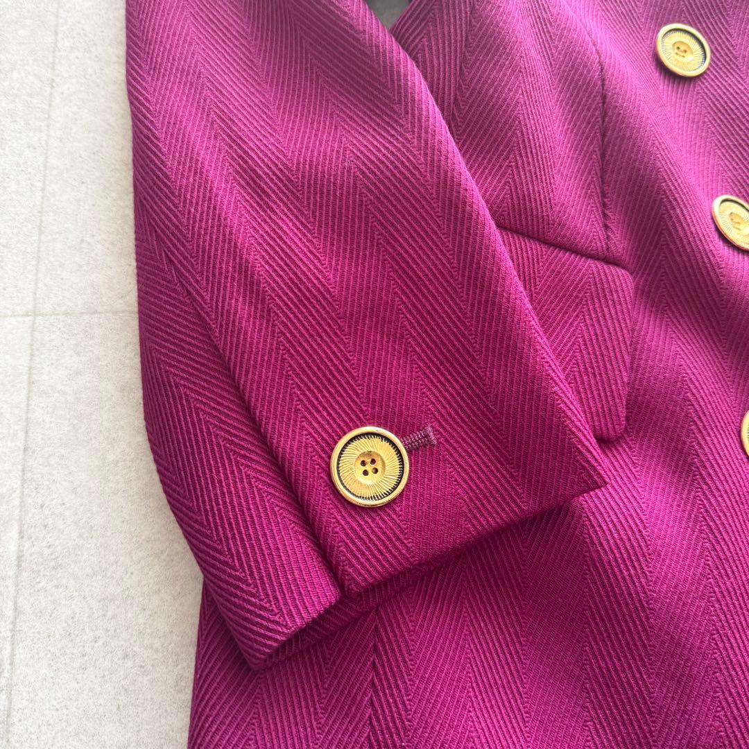 イヴサンローラン　テーラードジャケット　金ボタン　ダブル　紫　36　ヘリンボーン