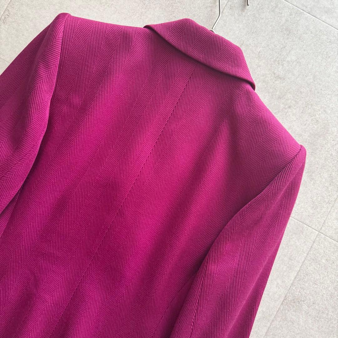 イヴサンローラン　テーラードジャケット　金ボタン　ダブル　紫　36　ヘリンボーン