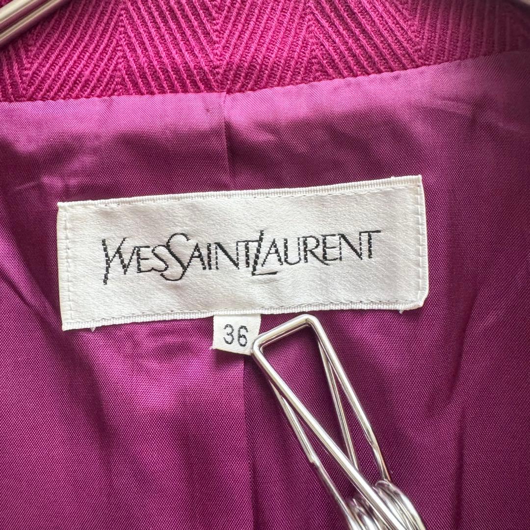 イヴサンローラン　テーラードジャケット　金ボタン　ダブル　紫　36　ヘリンボーン