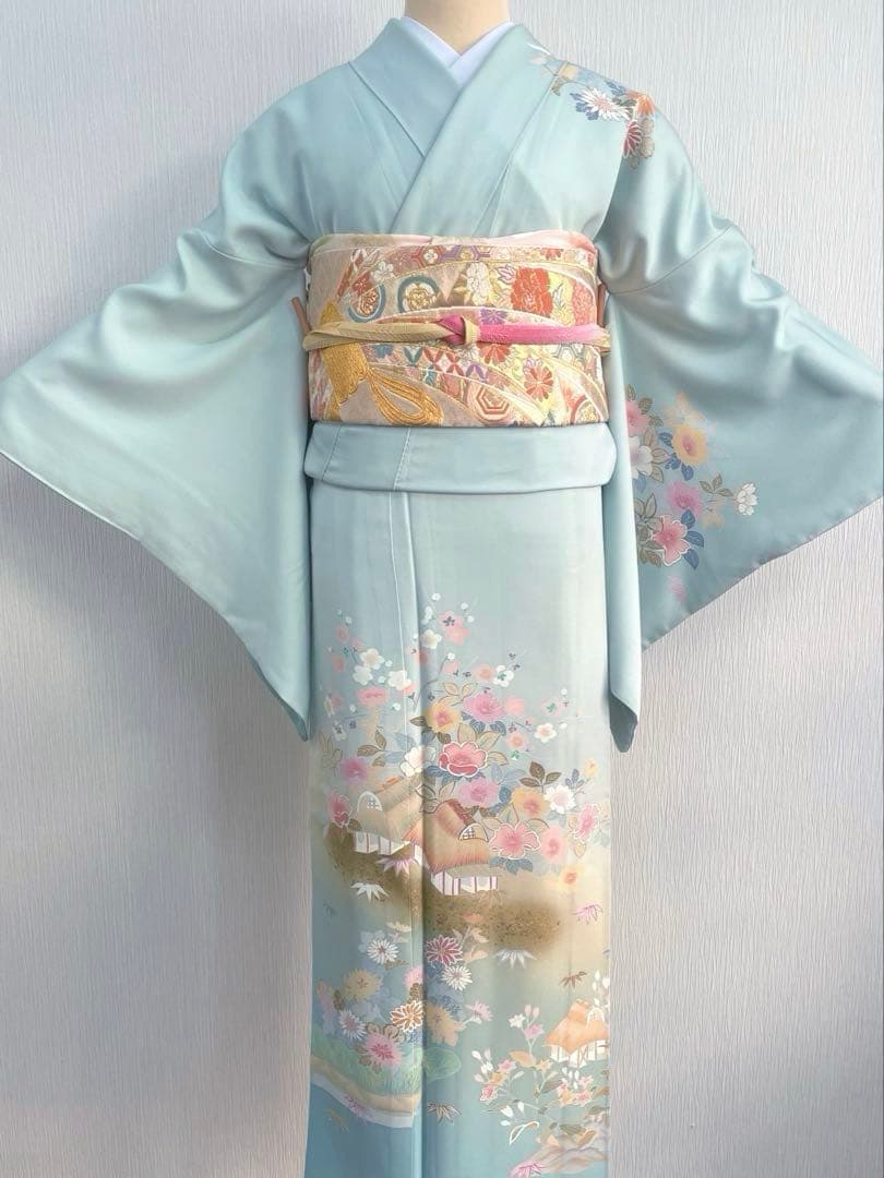梅乃【162】正絹　訪問着　フルセット　美品　七五三　入卒式　お宮参り　水色