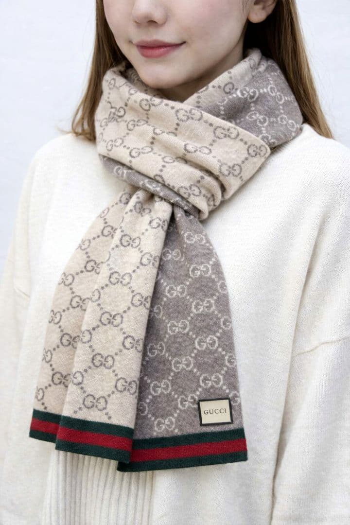 GUCCI グッチ マフラー GG リバーシブル ウールマフラー