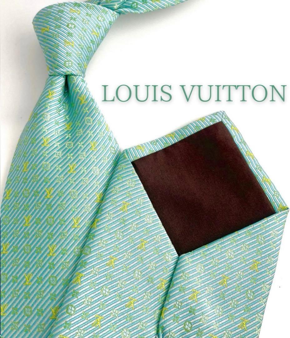 美品 ルイヴィトン ネクタイ ハイブランド モノグラム ミントグリーン レア