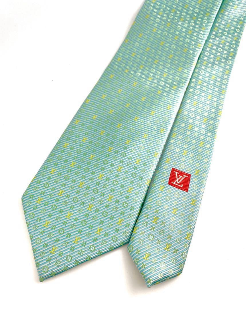 美品 ルイヴィトン ネクタイ ハイブランド モノグラム ミントグリーン レア