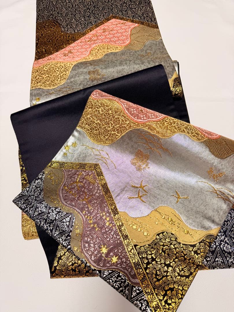 高級 袋帯 正絹 六通柄 ゴールド 金糸使用 フォーマル 訪問着 留袖 色虫