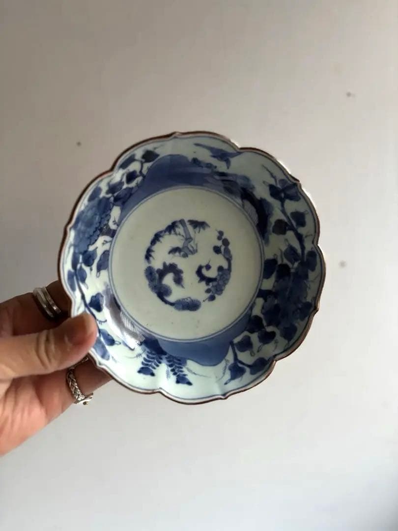 【なおなお様リクエスト】784 骨董 古伊万里 芙蓉手輪花なます皿 3枚おまとめ