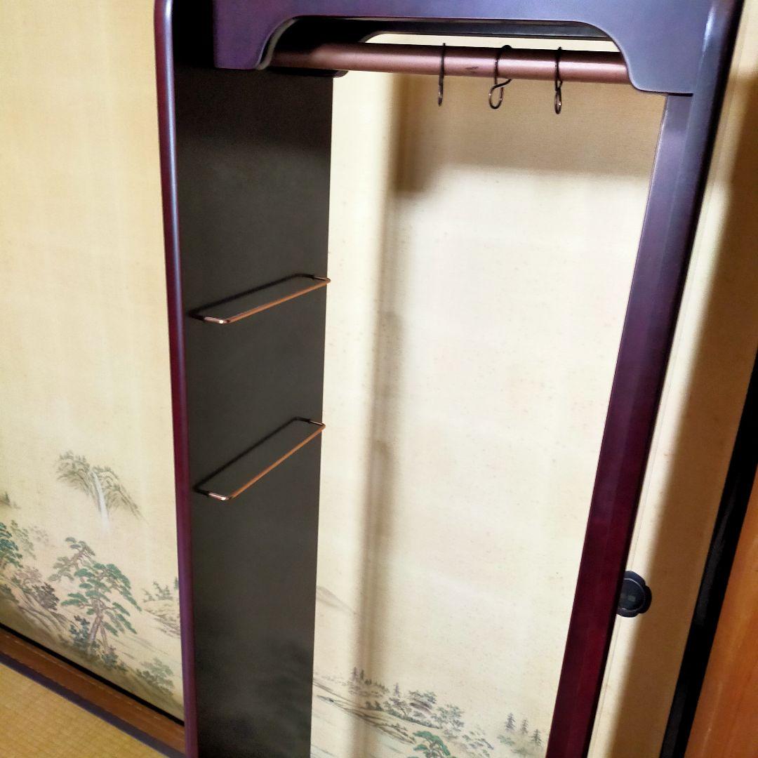 最終価格　希少　木製ハンガーラック　ミラー、キャスター付　最高級胴引　162cm