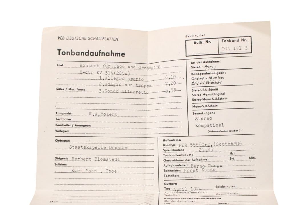【TOA/19/2track】オープンリールテープ モーツァルト オーボエ協奏曲
