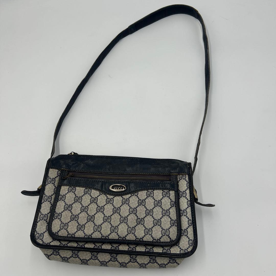 GUCCI GGスプリーム ショルダーバッグ PVC ネイビー オールドグッチ