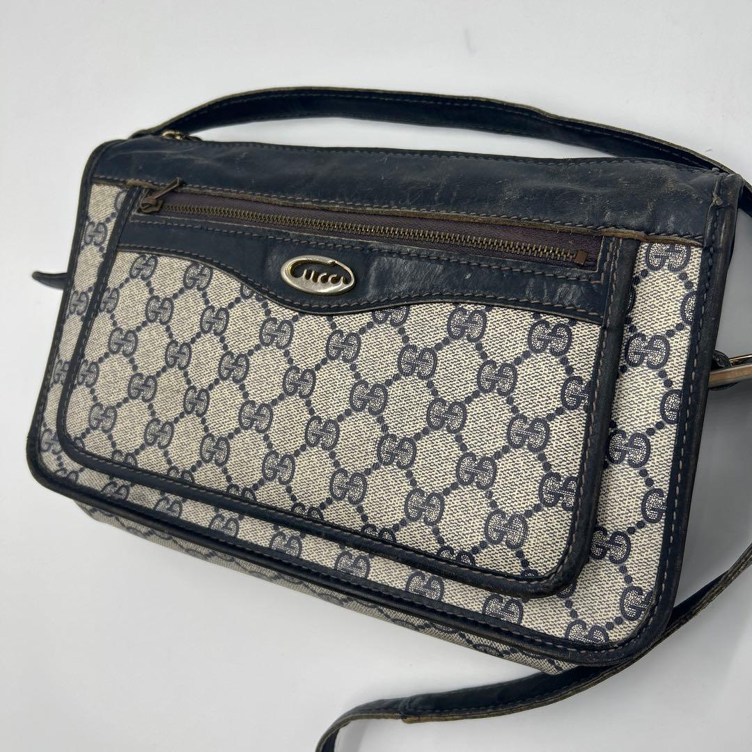 GUCCI GGスプリーム ショルダーバッグ PVC ネイビー オールドグッチ