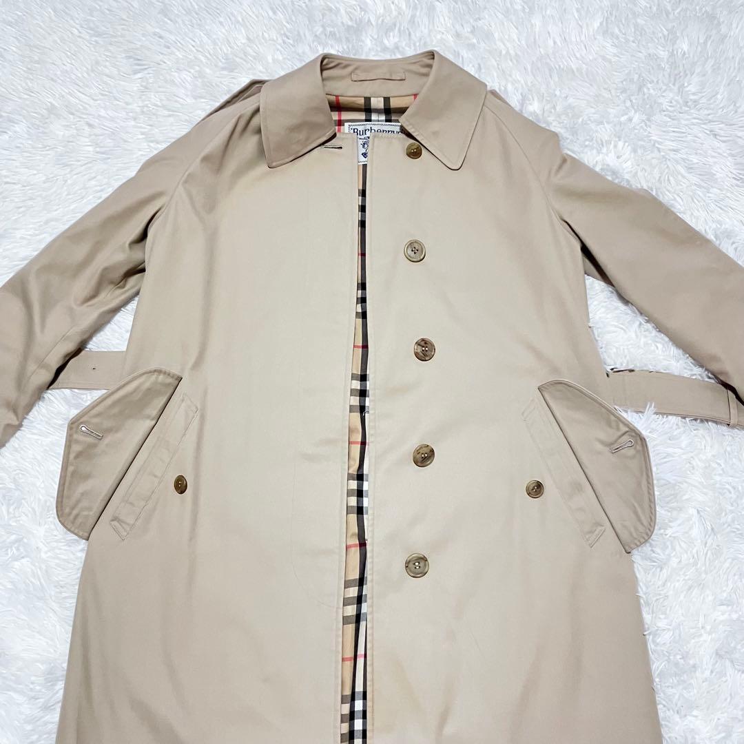 【美品】バーバリー ステンカラーコート ビンテージ ノバチェック ベルト S