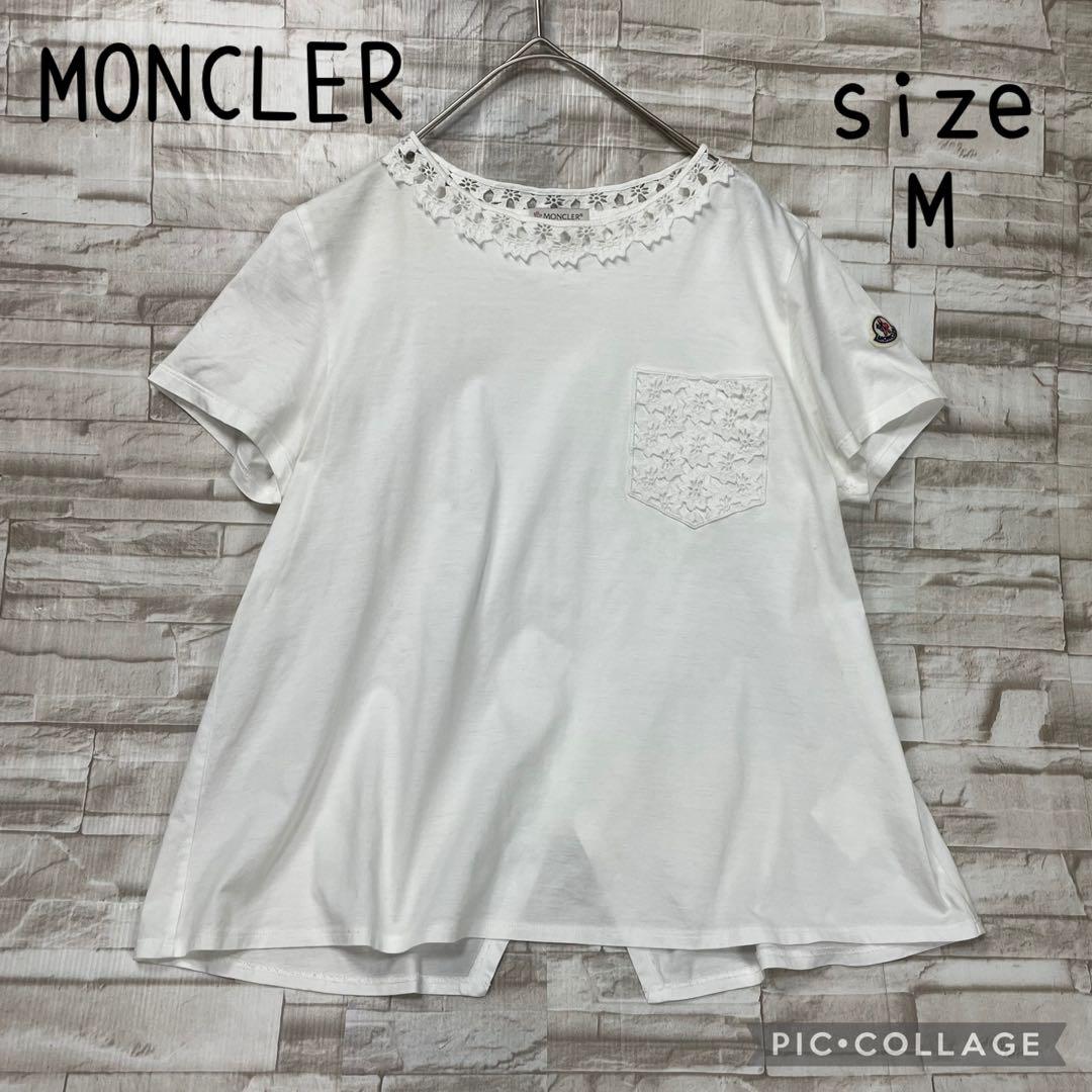 【美品】モンクレール★レース刺繍　ロゴワッペン　Tシャツ　Aライン　ホワイト　M
